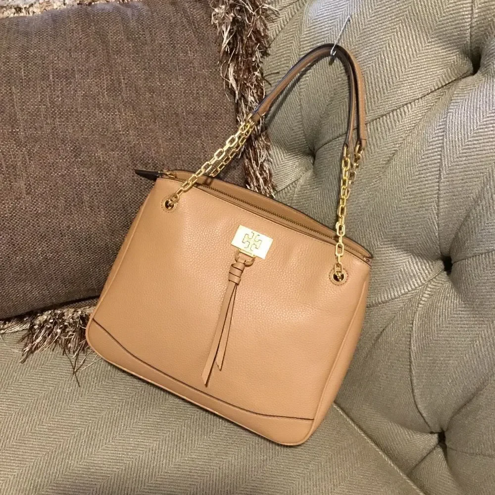 TORY BURCH EVE BROWN LEATHER TOTE